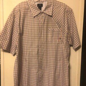 686 S/S button up T-shirt in white with grey stripes and XL